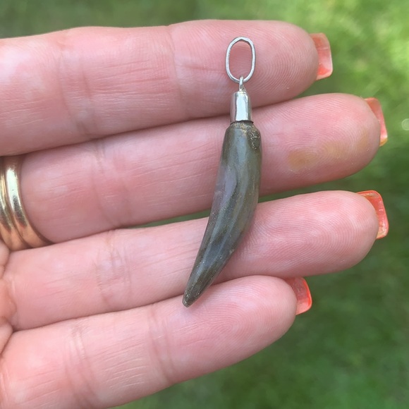 None Jewelry - Vintage Sterling Silver Stone Tooth Like Pendant